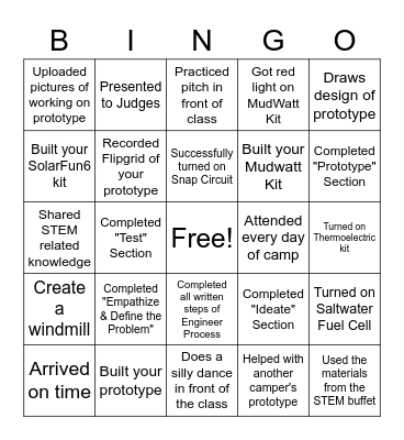 STEMming from Earth Camp Bingo Card
