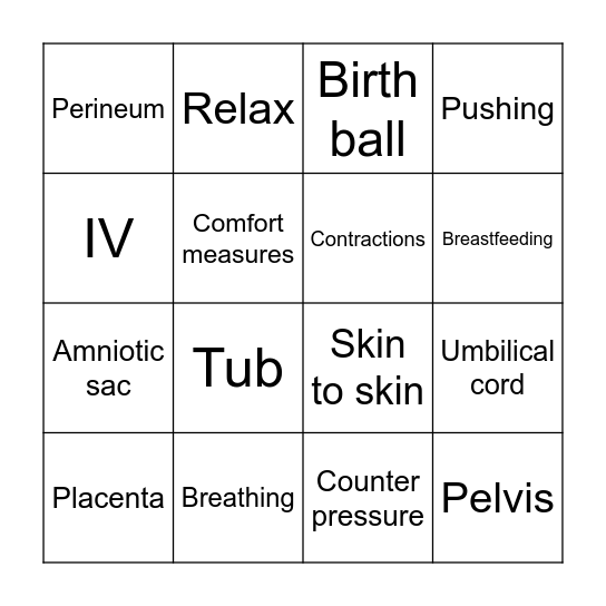 Childbirth Bingo Card