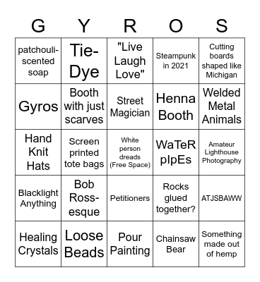 Art Fair Bingo Card