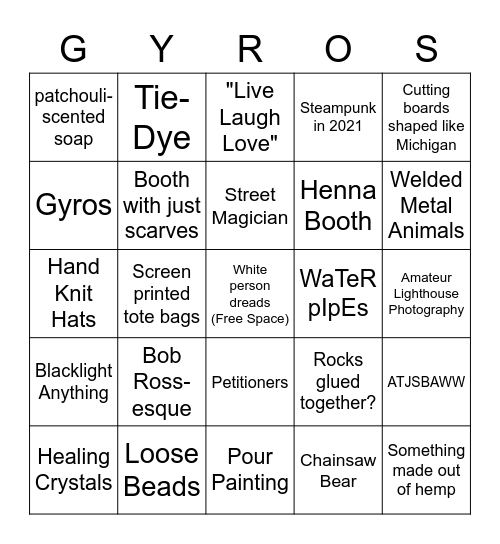 Art Fair Bingo Card