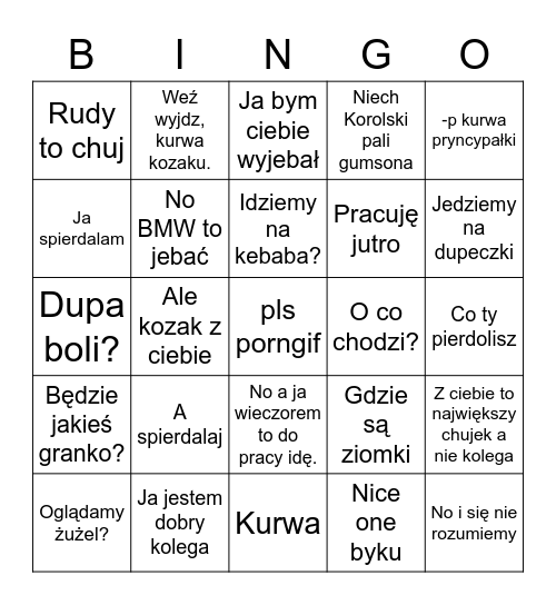 Bingo Karwasia Bingo Card