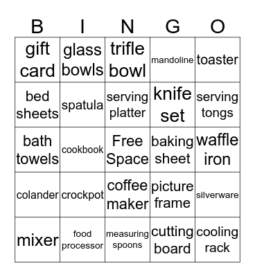 Kelsey's Bridal Shower Bingo Card
