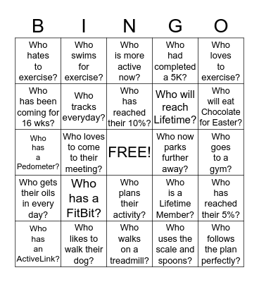 Activity Bingo Card