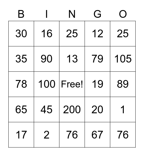 Divisible Numbers Bingo Card