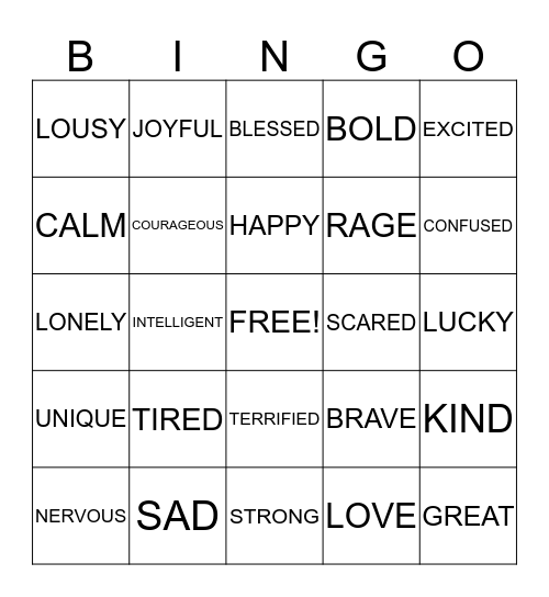 Feeling-O Bingo Card