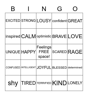 Feeling-O Bingo Card