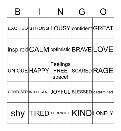 Feeling-O Bingo Card