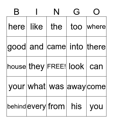 Sight Word Bingo 4Q Bingo Card