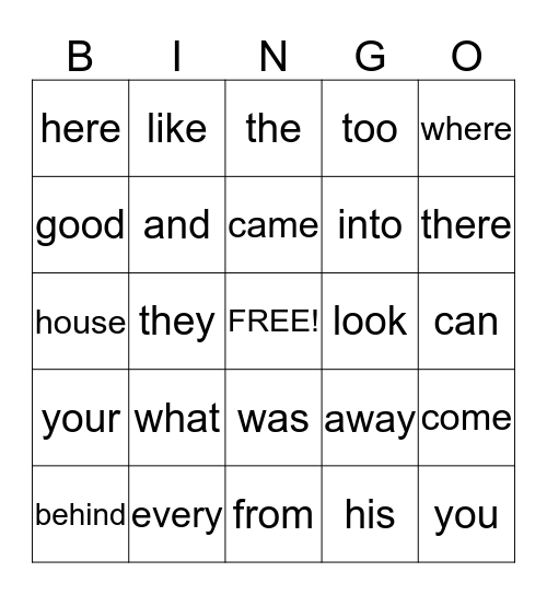 Sight Word Bingo 4Q Bingo Card