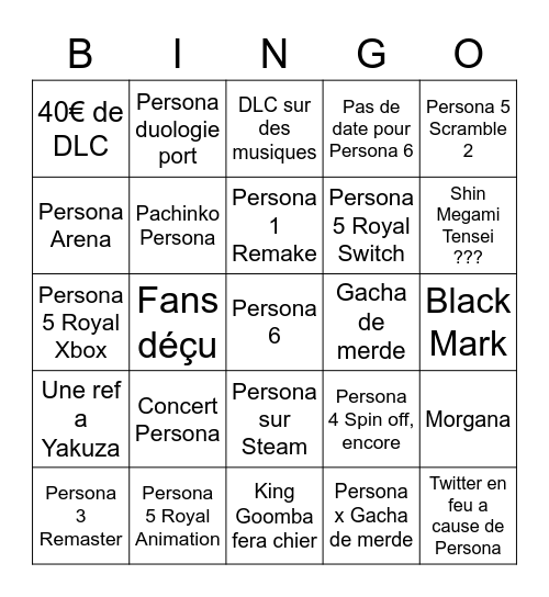 Persona 25th Anniversary Bingo Card