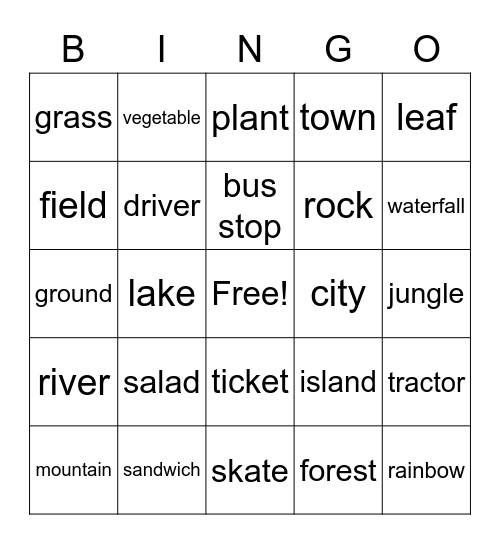 Movers Lesson 6 Bingo Card