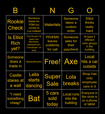 Lux Bingo Card