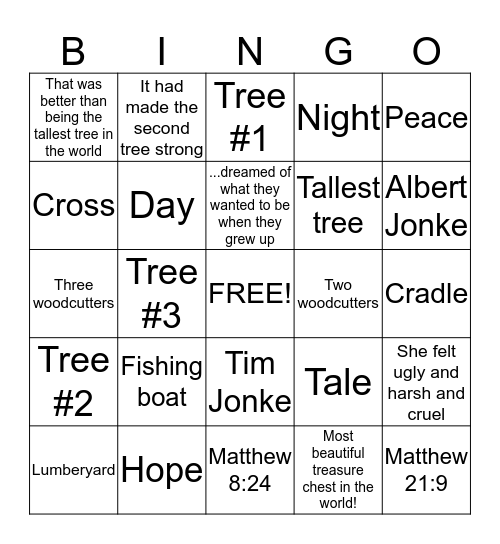 The Tale of Three Trees Bingo!  Bingo Card