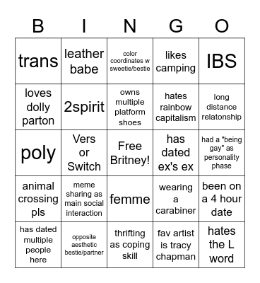 Queer Bingo 21+ Bingo Card