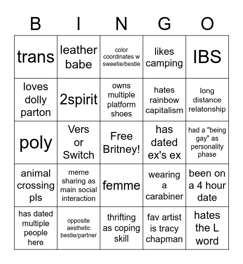 Queer Bingo 21+ Bingo Card