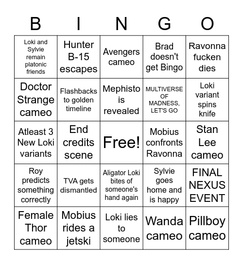 loki season 1 finale Bingo Card
