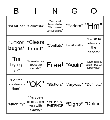 ALACRITY DEBATE BINGO Card