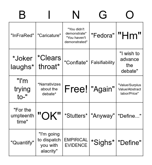 ALACRITY DEBATE BINGO Card