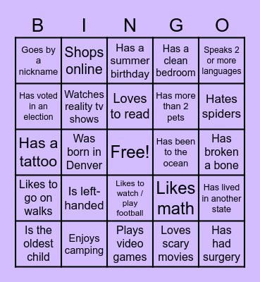 AUL Summer School Get to Know You BINGO Card
