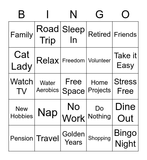 Donna's Retirement Bingo Card