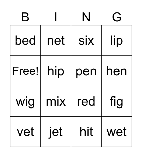 Phonics 2 Bingo Card