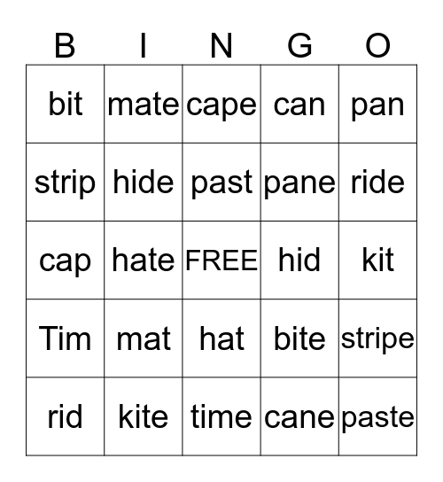Magic E Bingo Card