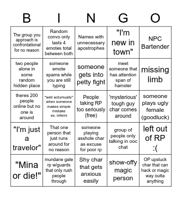 Every Nation Bingo Card