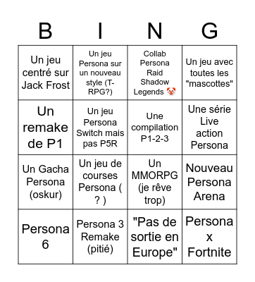 Bingo Persona Bingo Card