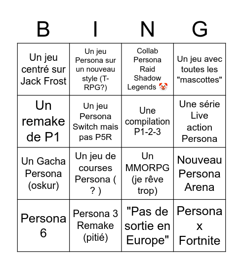 Bingo Persona Bingo Card