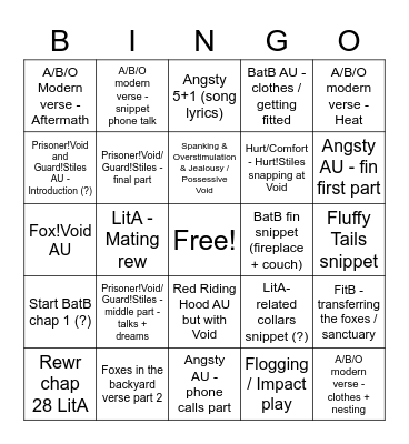 TBW Voiles ideas Bingo Card