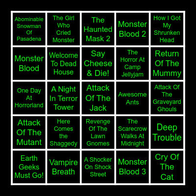 Goosebumps TV Series Bingo Card