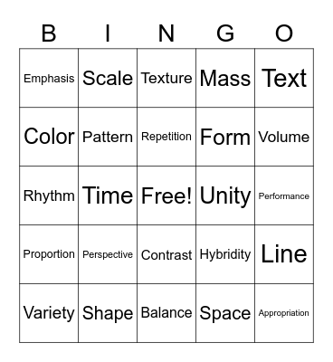 Elements and Principles of Art Bingo Card