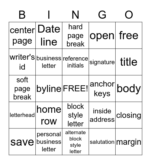Keyboarding bingo  Bingo Card
