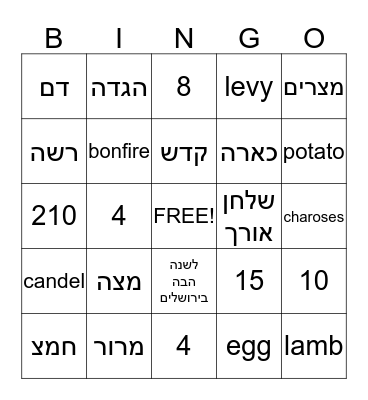 passover Bingo Card