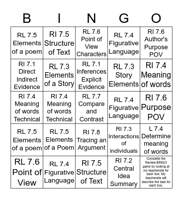 Review Bingo Card