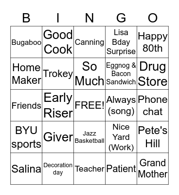 Happy 80th Birthday Bingo Card