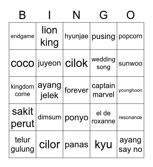 Untitled Bingo Card