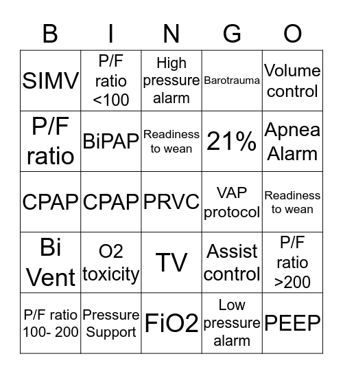 Vent Bingo Card