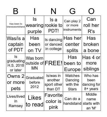 PDT Reunion 2015: Find someone who... Bingo Card