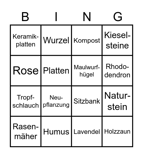 Garten Bingo Card