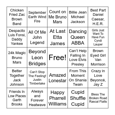 Wedding Hit's Bingo Card