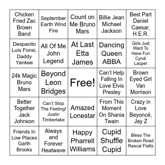 Wedding Hit's Bingo Card