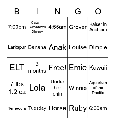 Emie's Bingo Card