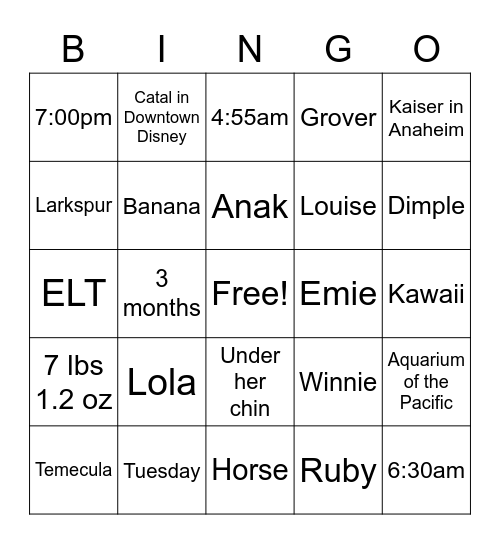 Emie's Bingo Card