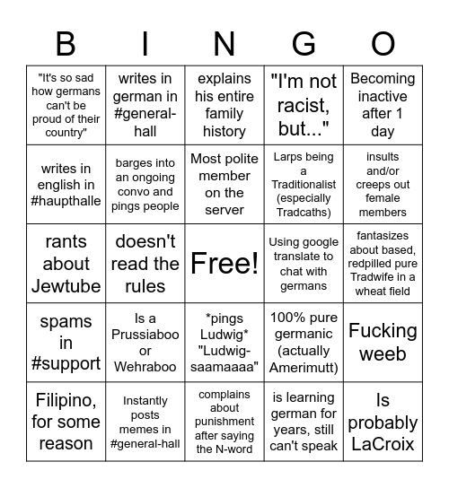Ludwig's Newfag Introduction Bingo Card
