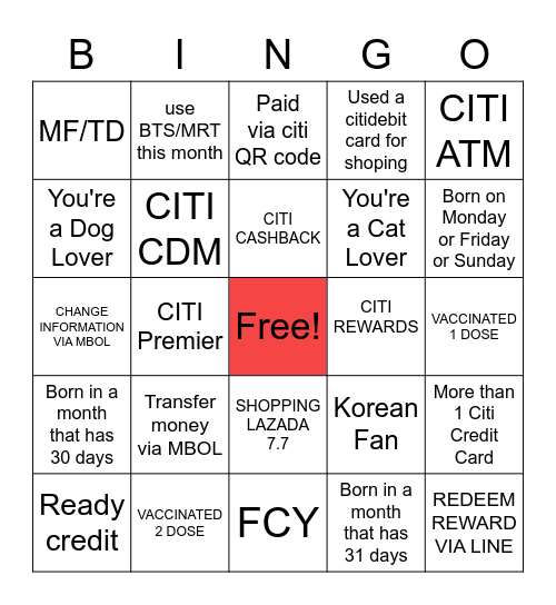 RB  FUNDAY Bingo Card