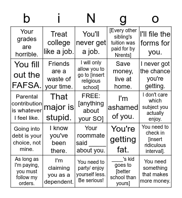 RBiNgo: College Edition Bingo Card