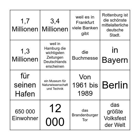 Beantworte die Fragen. Bingo Card