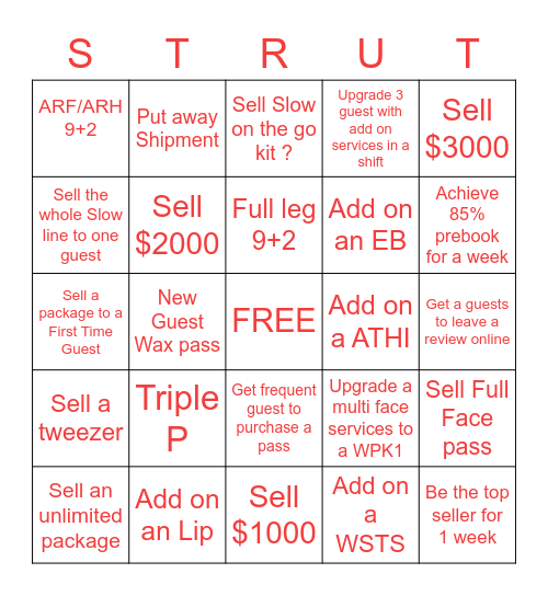 STRUT CHALLENGE Bingo Card
