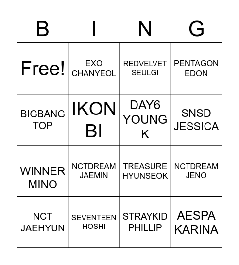 KPOP BIAS Bingo Card